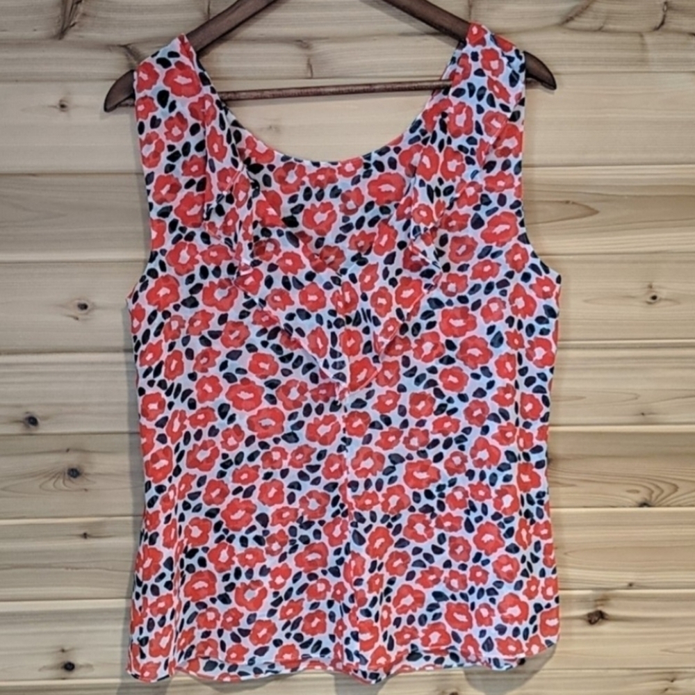CAbi Flipside Floral Blouse Red Poppy Print 5356 Women's Small S Lightweight EUC